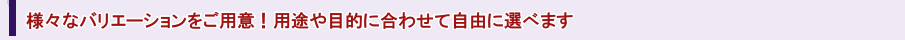 様々なバリエーションをご用意！用途や目的に合わせて自由に選べます